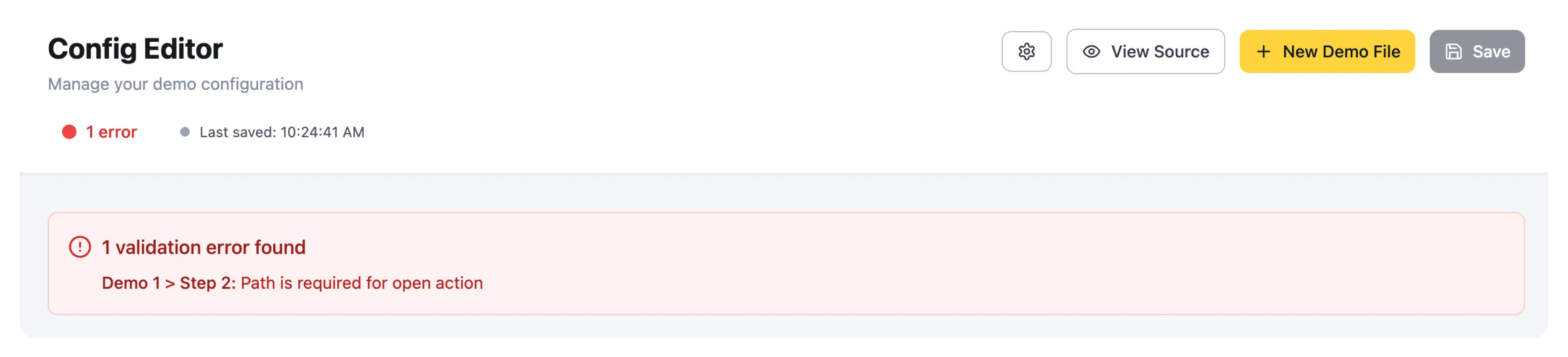 Validation status in the Config Editor
